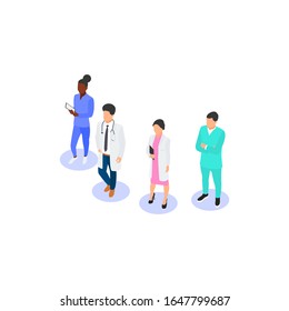 Medical team web banner. Healthcare and medical education concept. Flat vector isometric illustration on a white background.