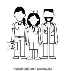 Medical teamwork avatar black and white