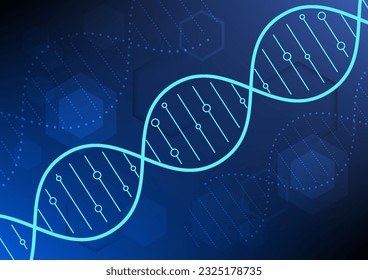 Fondo de tecnología médica que presenta al ADN como la imagen principal, simbolizando la tecnología de la medicina moderna y representando la interconexión de la información genética