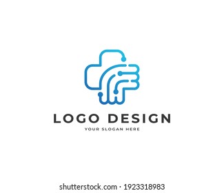 Medical Tech Care Logo Vector. Modern Health Technology Logo Design