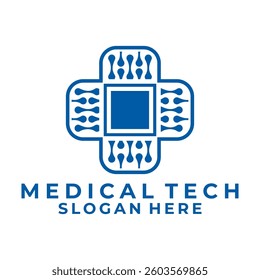 Medical Tech digital with chip and plaster logo design vector template
