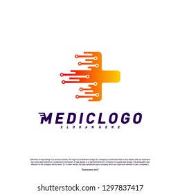 Medical Tech Logo Design Concept Vector. Colorful Fast Digital Healthcare Logo Design Template