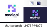 Medical Tech Logo Design. Cross logo with digital pixel colorful logo design graphic symbol icon vector
