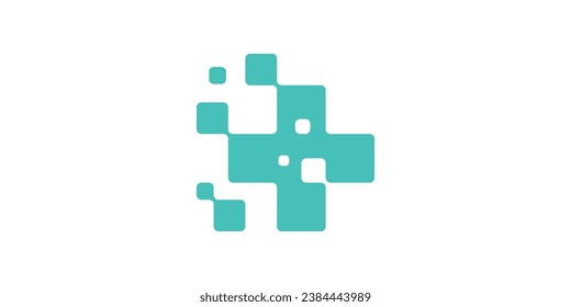 diseño de logotipo de tecnología médica con iconos más y píxeles.
