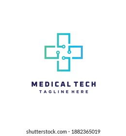 Design für medizinisches Tech-Logo-Vorlagen. Digital Healthcare Vector. Symbol. Symbol. Emblem.