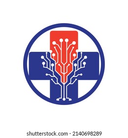 Diseño del logo del vector tecnológico médico. Concepto de salud y logotipo médico.	