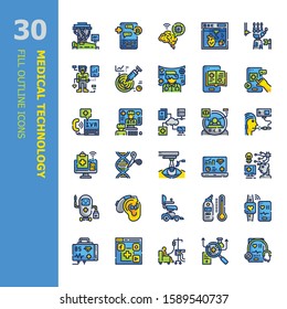 Medical Technology 30 Color Flat Outline icons set.Icon design for web design,mobile application,website and graphic design.