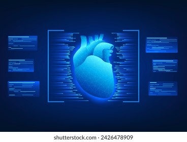 Medical technology background, Framed heart with data table The concept of modern medicine using technology to perform heart transplants to treat patients.