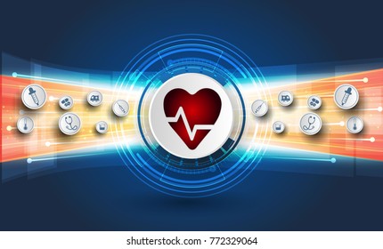 
Medical technology background and icons for patient treatment. Vector illustrations