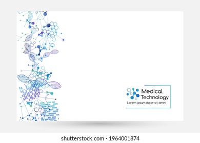 Medical technology banners. Vector illustration with molecules, data and other tech texture elements. Pharmacy, biotechnology or laboratory concept.