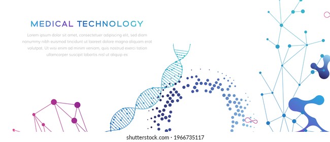 Banners de tecnología médica. Ilustración vectorial con moléculas, datos y otros elementos de textura tecnológica. Farmacia, biotecnología o concepto de laboratorio.