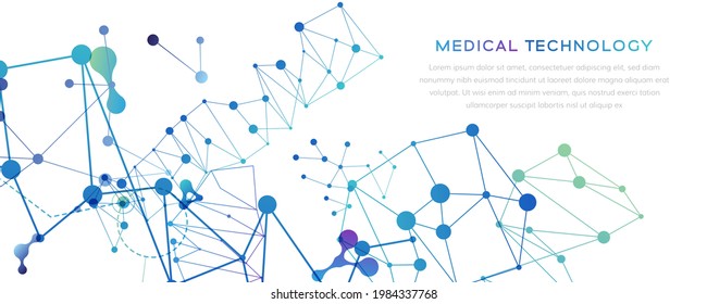 Medical technology banners. Vector illustration with molecules, data and other tech texture elements. Pharmacy, biotechnology or laboratory concept.