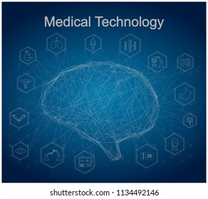 Medical technology concept with brain connection and medical icons vector illustration
