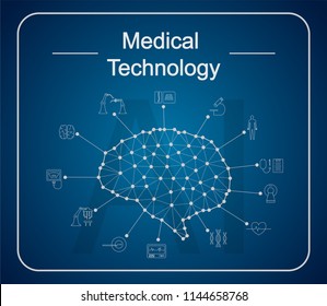 Medical technology concept with brain connection and medical icons vector illustration
