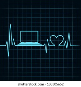 Medical technology concept -heartbeat make a laptop icon