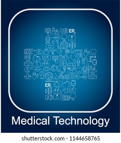 Medical technology concept medical icons in cross shape vector illustration
