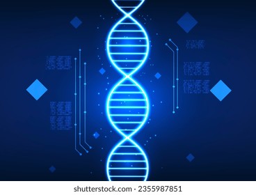 Medical technology DNA structure displayed on a researcher's screen It represents the use of technology in medicine that shows DNA information. to bring information to research and treat patients