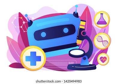 Medical Technology, Futuristic Health Diagnostics. AI In Healthcare, AI Drug Discovery, AI Diagnosis System, Medicine Of The Future Concept. Bright Vibrant Violet Vector Isolated Illustration