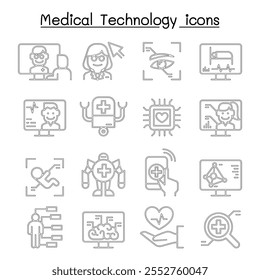Medical technology, Futuristic Medicine icon set in thin line style