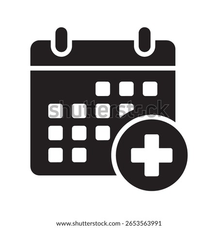 Medical technology network icon with a central plus sign hub for healthcare system integration and digital health data communication vector solid glyph icon