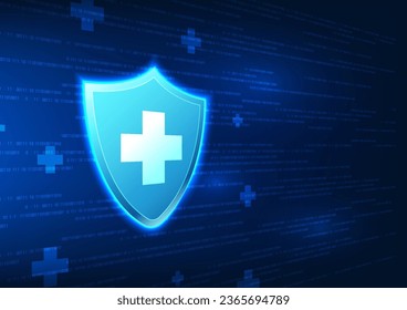 Medical technology, Medical Neutrality symbol is inside the shield with some interesting elements.Modern medicine combines with technology to help prevent and better treat diseases that affect people.