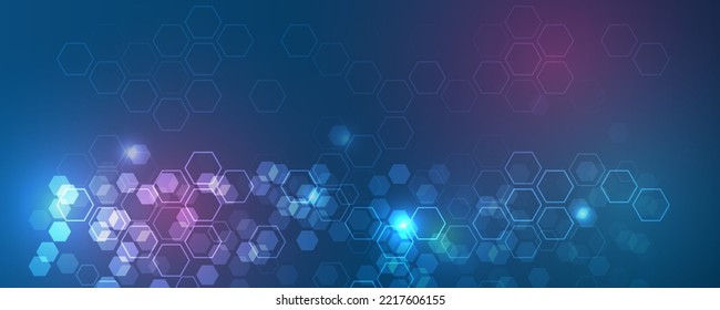 Medical, technology, or science design. Molecule structure abstract background. Modern technical background. Geometric background with hexagonal and high-tech elements for presentation or banner.