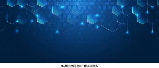 Medical, technology or science design. Vector banner design with hexagons abstract background. High tech design concept. Futuristic business layout. Digital poster templates.