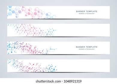 Medical technology or science vector banners. Molecular structure and chemical compounds background
