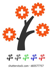 Medical Technology Tree flat vector illustration with colored versions. Color medical technology tree icon variants with black, gray, green, blue, red.