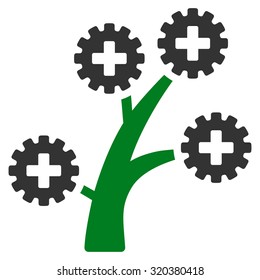 Medical Technology Tree vector icon. Style is bicolor flat symbol, green and gray colors, rounded angles, white background.