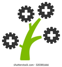 Medical Technology Tree vector icon. Style is bicolor flat symbol, eco green and gray colors, rounded angles, white background.