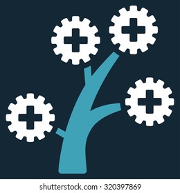 Medical Technology Tree vector icon. Style is bicolor flat symbol, blue and white colors, rounded angles, dark blue background.
