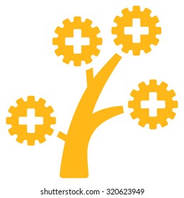 Medical Technology Tree vector icon. Style is flat symbol, yellow color, rounded angles, white background.