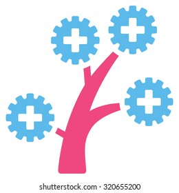 Medical Technology Tree vector icon. Style is bicolor flat symbol, pink and blue colors, rounded angles, white background.