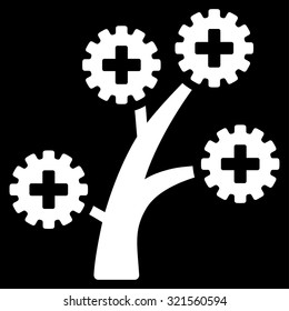 Medical Technology Tree vector icon. Style is flat symbol, white color, rounded angles, black background.