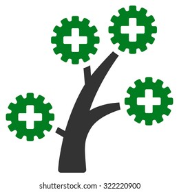 Medical Technology Tree vector icon. Style is bicolor flat symbol, green and gray colors, rounded angles, white background.