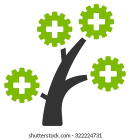 Medical Technology Tree vector icon. Style is bi-color flat symbol, Eco green and gray colors, rounded angles, white background.