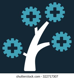 Medical Technology Tree vector icon. Style is bicolor flat symbol, blue and white colors, rounded angles, dark blue background.