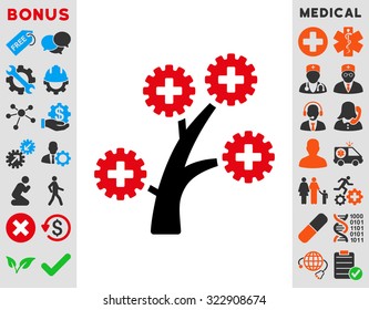 Medical Technology Tree vector icon. Style is bicolor flat symbol, intensive red and black colors, rounded angles, white background.