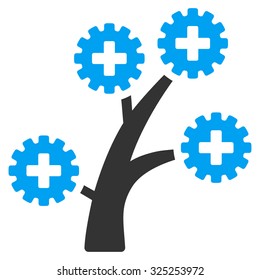 Medical Technology Tree vector icon. Style is bicolor flat symbol, blue and gray colors, rounded angles, white background.