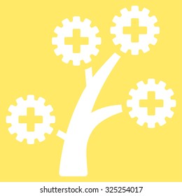 Medical Technology Tree vector icon. Style is flat symbol, white color, rounded angles, yellow background.
