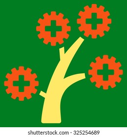 Medical Technology Tree vector icon. Style is bicolor flat symbol, orange and yellow colors, rounded angles, green background.