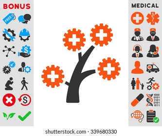 Medical Technology Tree Vector Icon With Bonus. Style Is Bicolor Flat Symbol, Orange And Gray Colors, Rounded Angles, White Background.