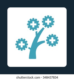 Medical Technology Tree vector icon. Style is flat rounded square button, blue and white colors, dark blue background.