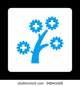 Medical Technology Tree vector icon. Style is flat rounded square button, blue and white colors, black background.