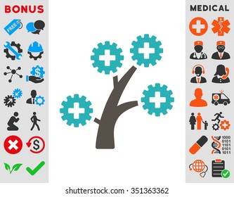 Medical Technology Tree vector icon. Style is bicolor flat symbol, grey and cyan colors, rounded angles, white background.