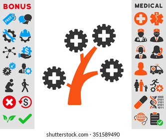 Medical Technology Tree vector icon. Style is bicolor flat symbol, orange and gray colors, rounded angles, white background.