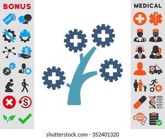 Medical Technology Tree vector icon. Style is bicolor flat symbol, cyan and blue colors, rounded angles, white background.