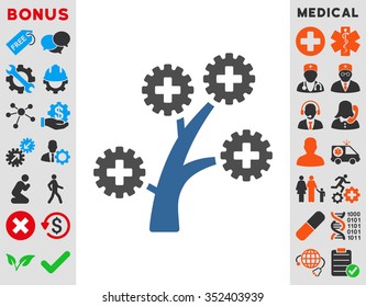 Medical Technology Tree vector icon. Style is bicolor flat symbol, cobalt and gray colors, rounded angles, white background.