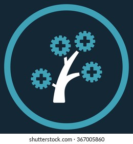 Medical Technology Tree vector icon. Style is bicolor flat circled symbol, blue and white colors, rounded angles, dark blue background.